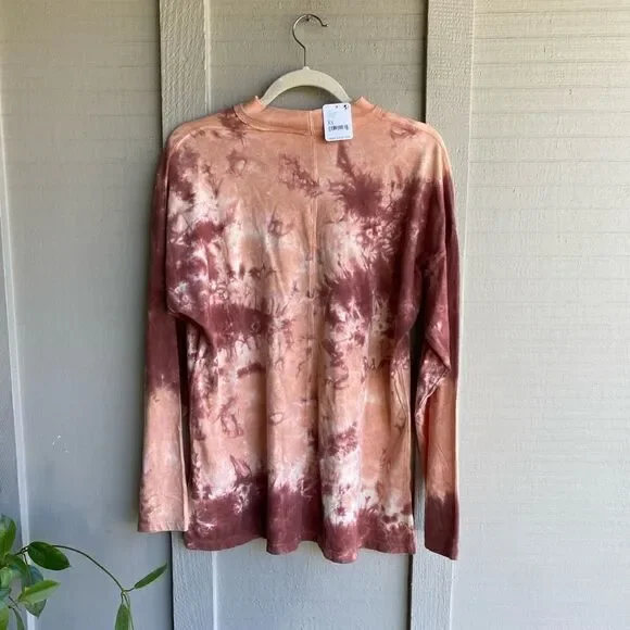 Free People Tie-Dye Long Sleeve Top in Pink and Cream - Picture 10 of 13